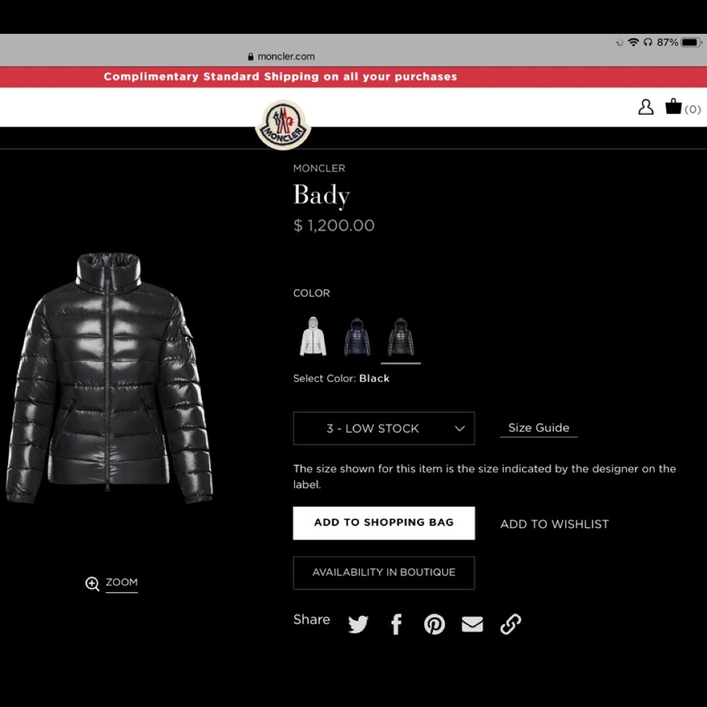 NOT FOR SALE Moncler Bady Giubbotto - Size 1 Black